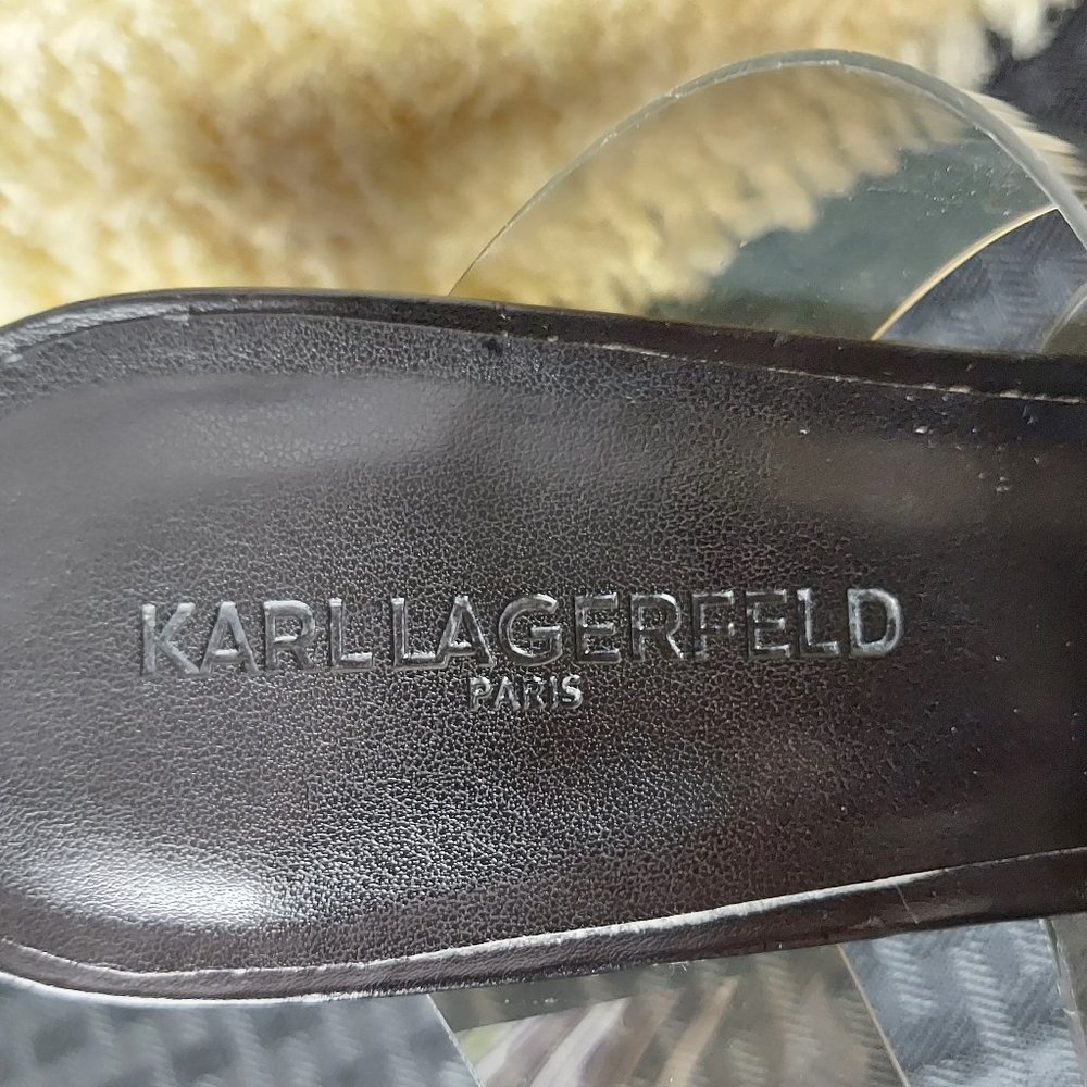 KARL LAGERFELD PARIS BRENTLY 3 BAND HIGH HEEL SLIDE SANDALS (9.5) - Picture 8 of 15